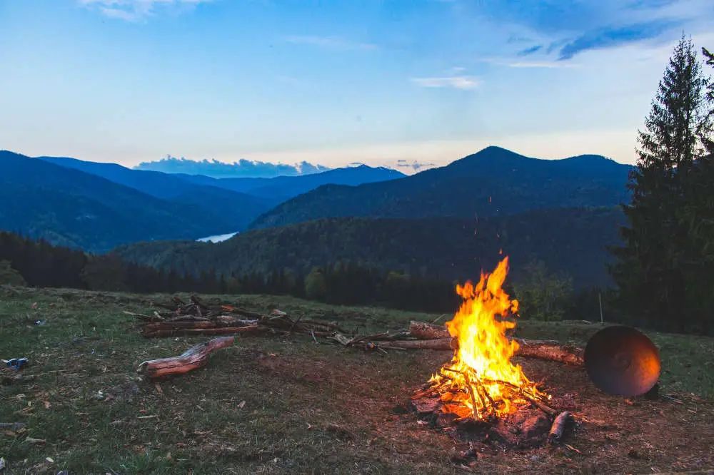camping fire on landscape