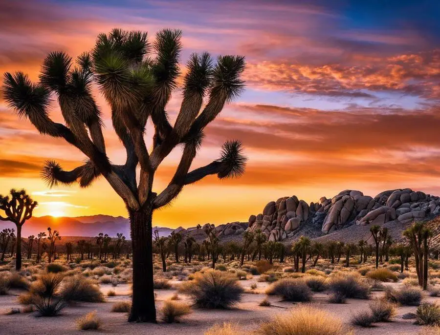 A stunning image of Joshua Tree National Park, showcasing its unique landscape and Joshua Trees.